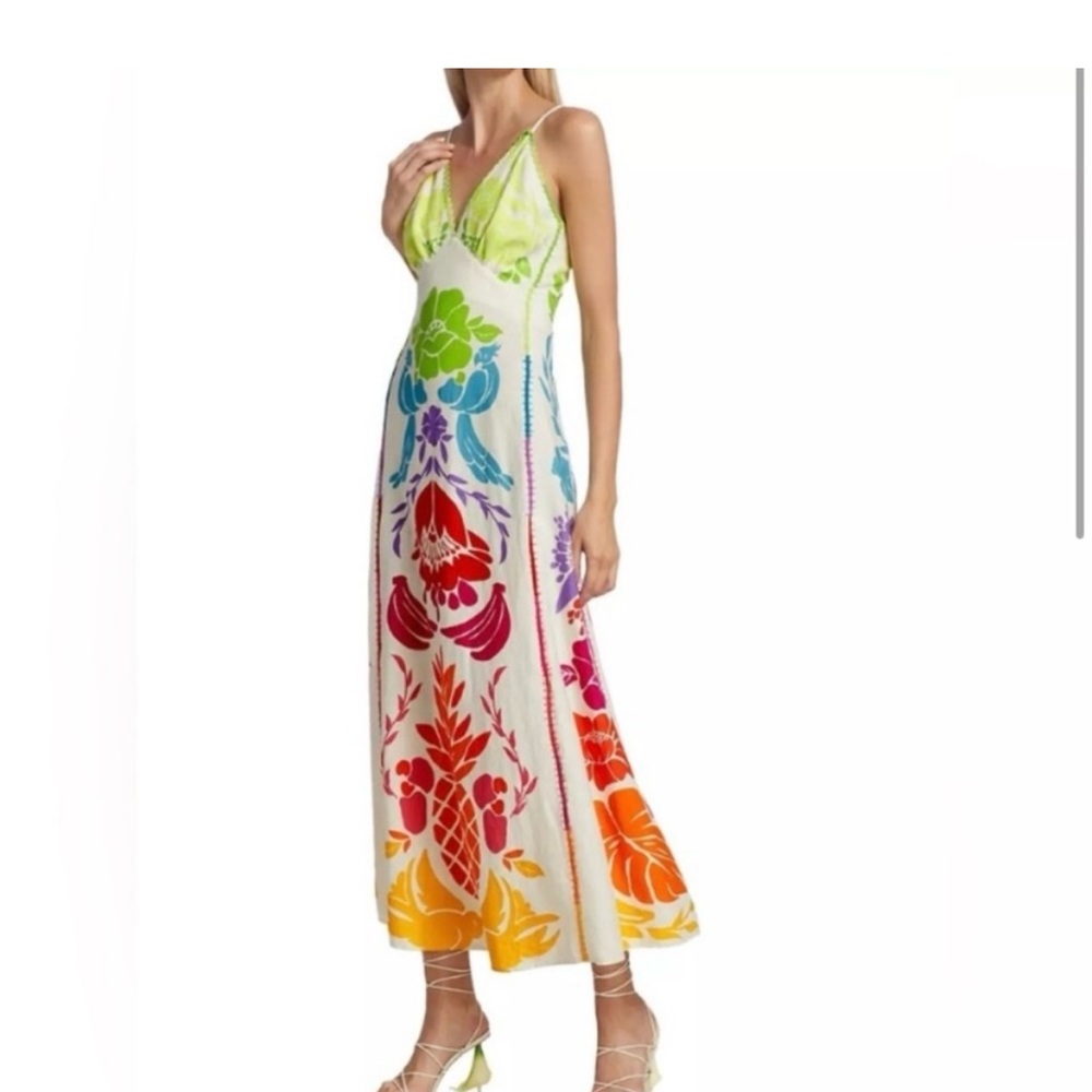 FARM Rio Green and Pink Midi Dress